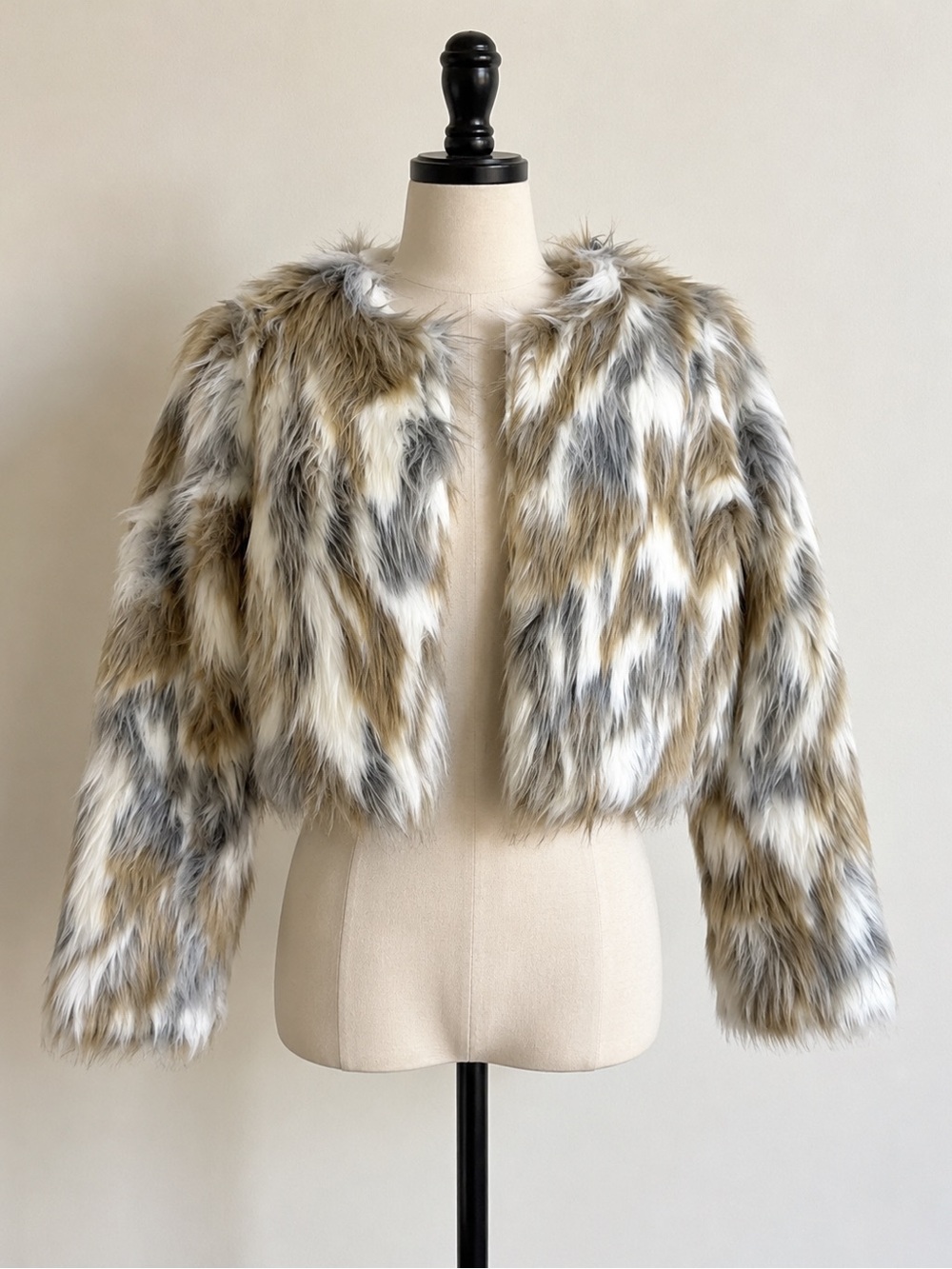 Forever 21 Faux Fur Jacket L Cropped Mob Wife Y2K Festival Glam